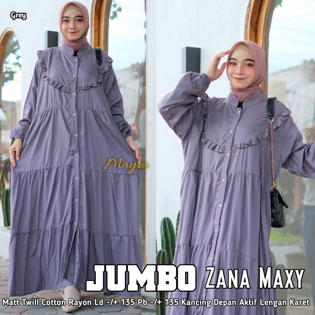 [Bayar Di tempat]. haniya 2 DRESS XXXL JUMBO / BAHAN RAYON TWILL / GAMIS SYARI LD 130-ZANA GREY