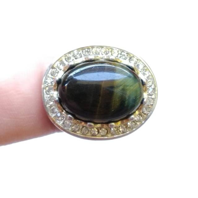 Cincin Batu Akik Natural Sepah Hitam / Hawk Eye Quartz