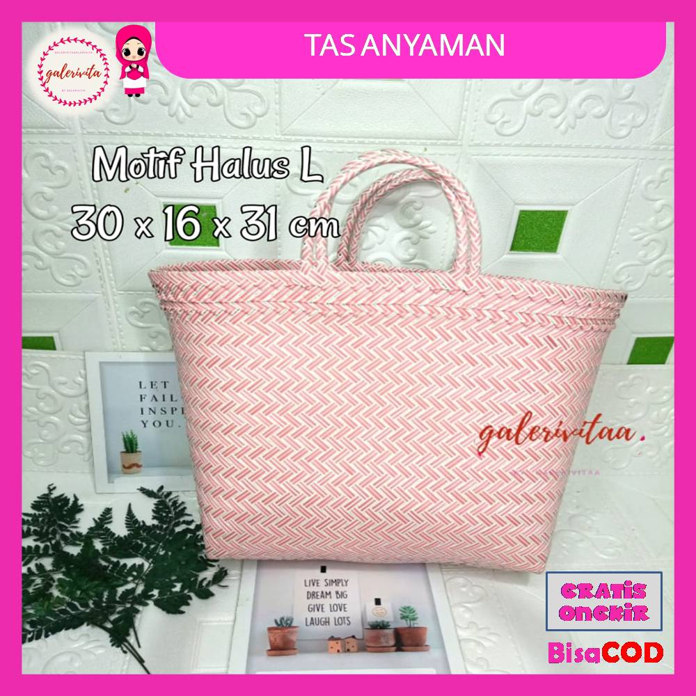 Anyam Plastik Motif Tas Anyam Plastik Motif Halus Ukuran L / Tas Belanja / Tas Anyaman L 30 X 16 X 3