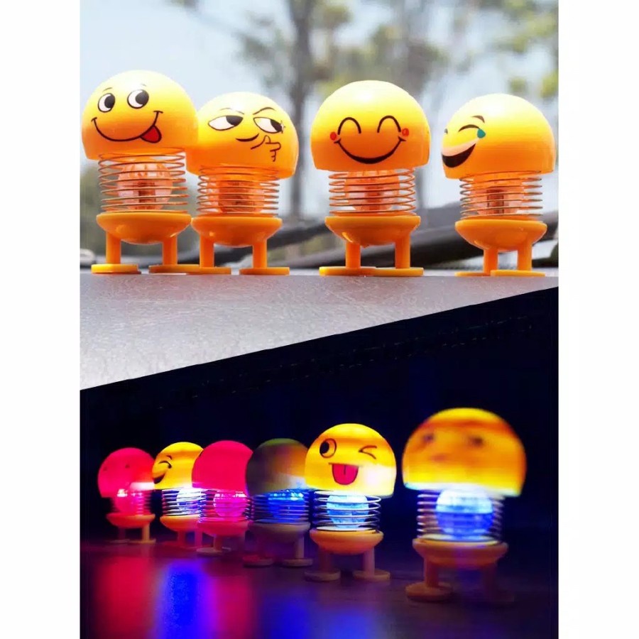 TERMURAH !!! isi 3 pcs Emoji Spring Doll / Boneka Goyang Kepala Emoji Pegas / led Emoticon Spring Doll Smilling Face Spring Doll / Dashbord motor mobil meja