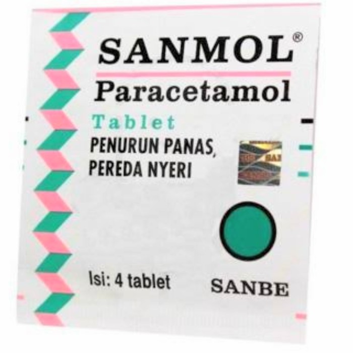 SANMOL STRIP ISI 4 PARACETAMOL PEREDA NYERI DEMAM SAKIT BADAN MERIANG