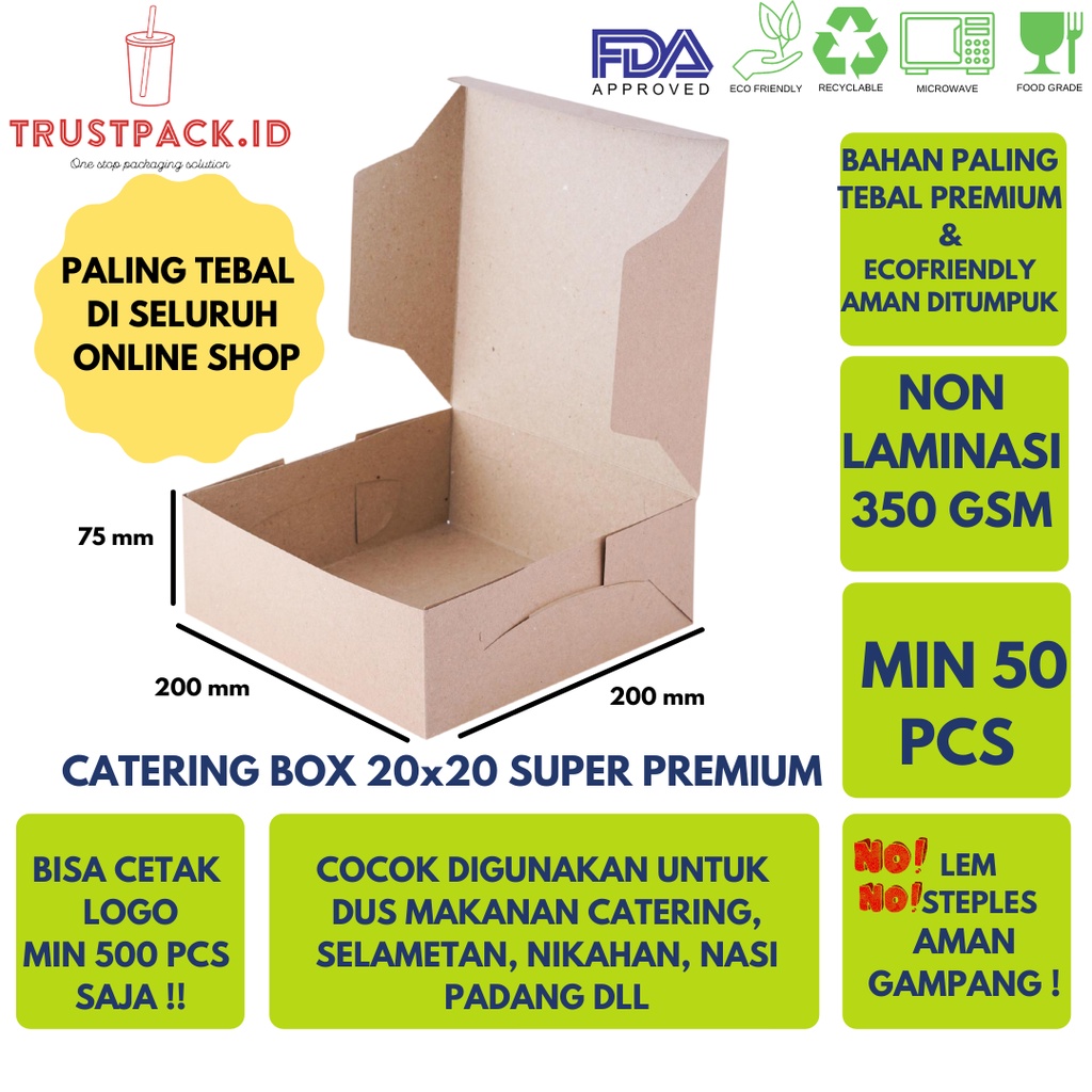 DUS NASI 20x20 KOTAK NASI KRAFT PAPER / COKLAT PALING TEBAL 350 GSM