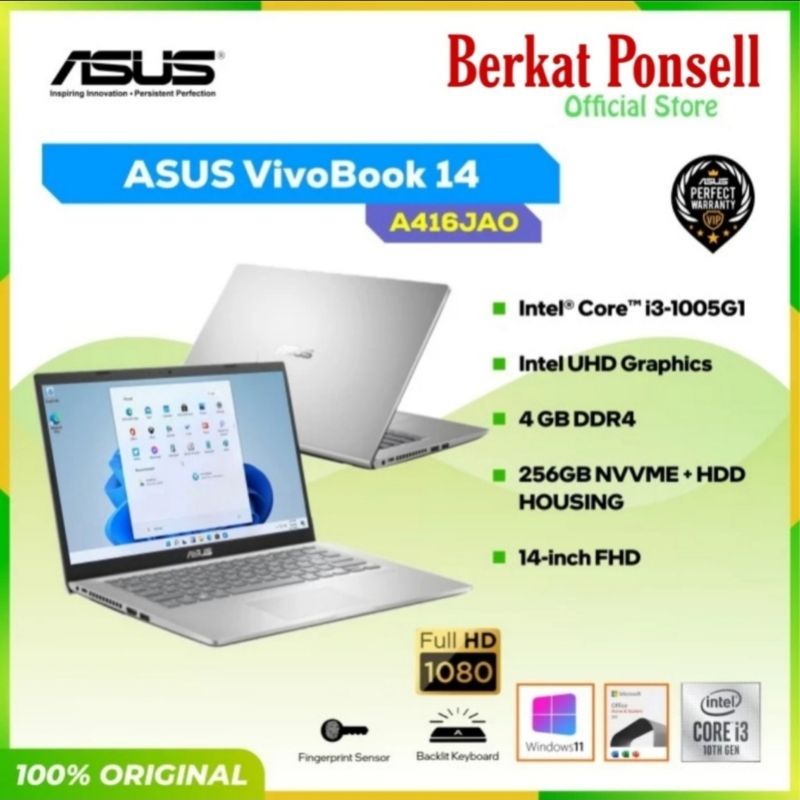 Jual ASUS VIVOBOOK A416JA i3-1005G1 4GB 256GB 14 " FHD OHS W10 ...