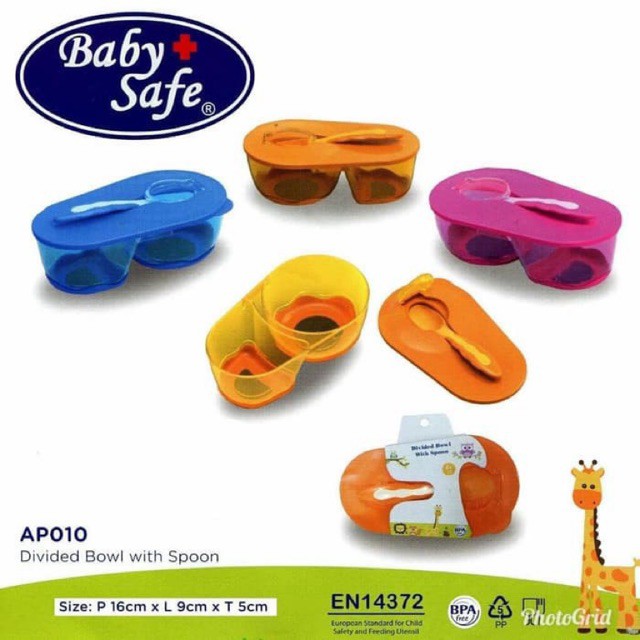 BABY SAFE Divided Bowl With Spoon AP010 (Mangkok Makan Bayi dengan Sekat Pemisah)