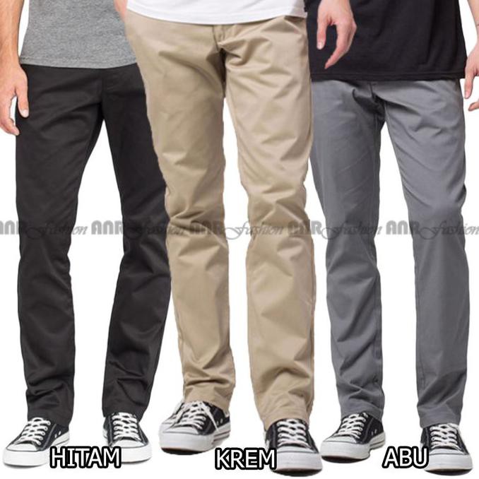 CELANA PANJANG CHINO/CHINOS/CINO PRIA/COWOK - ABUMUDA/HITAM/KREM/CREAM - STANDAR-HITAM, M