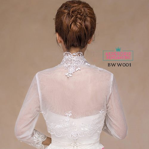 [SIAP KIRIM] AKSESORIS WEDDING BOLERO PENGANTIN LENGAN PANJANG PUTIH BWW001