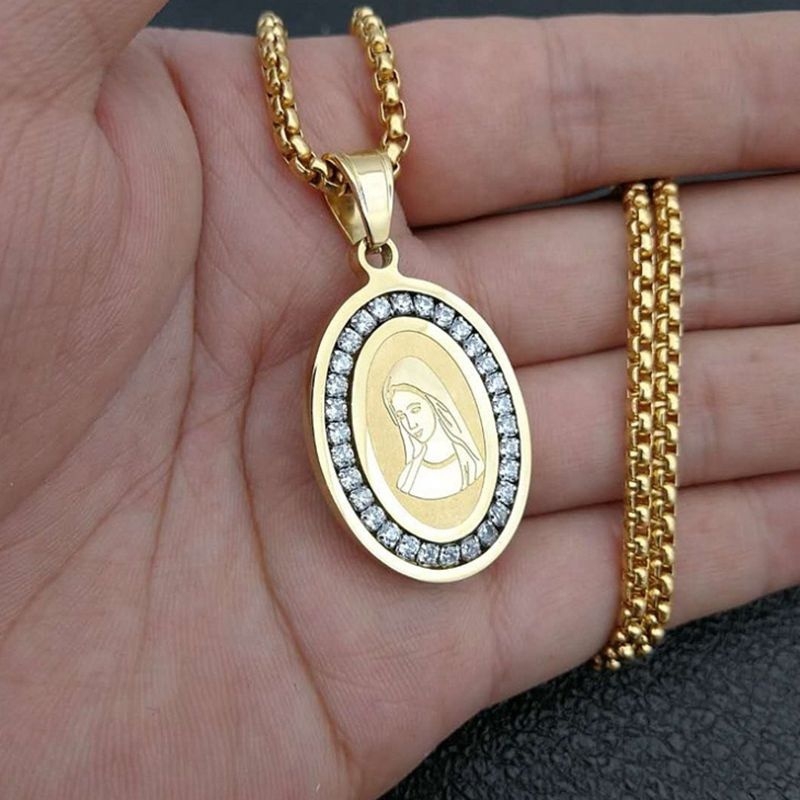 Kalung Liontin Bentuk Oval Gaya Retro Untuk Pria