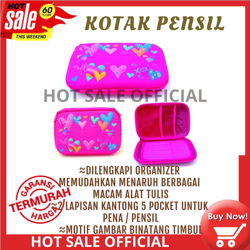 Tempat Pensil Anak Pencil Case Kotak Pensil Motif 3 Dimensi Hardcase Ukuran 16x23cm Perlengkapan