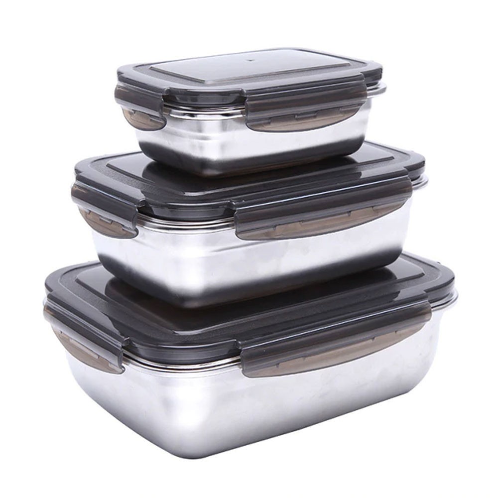 COD Kotak Makan Bento Lunch Box Bahan Stainless Steel 850ml - Hitam