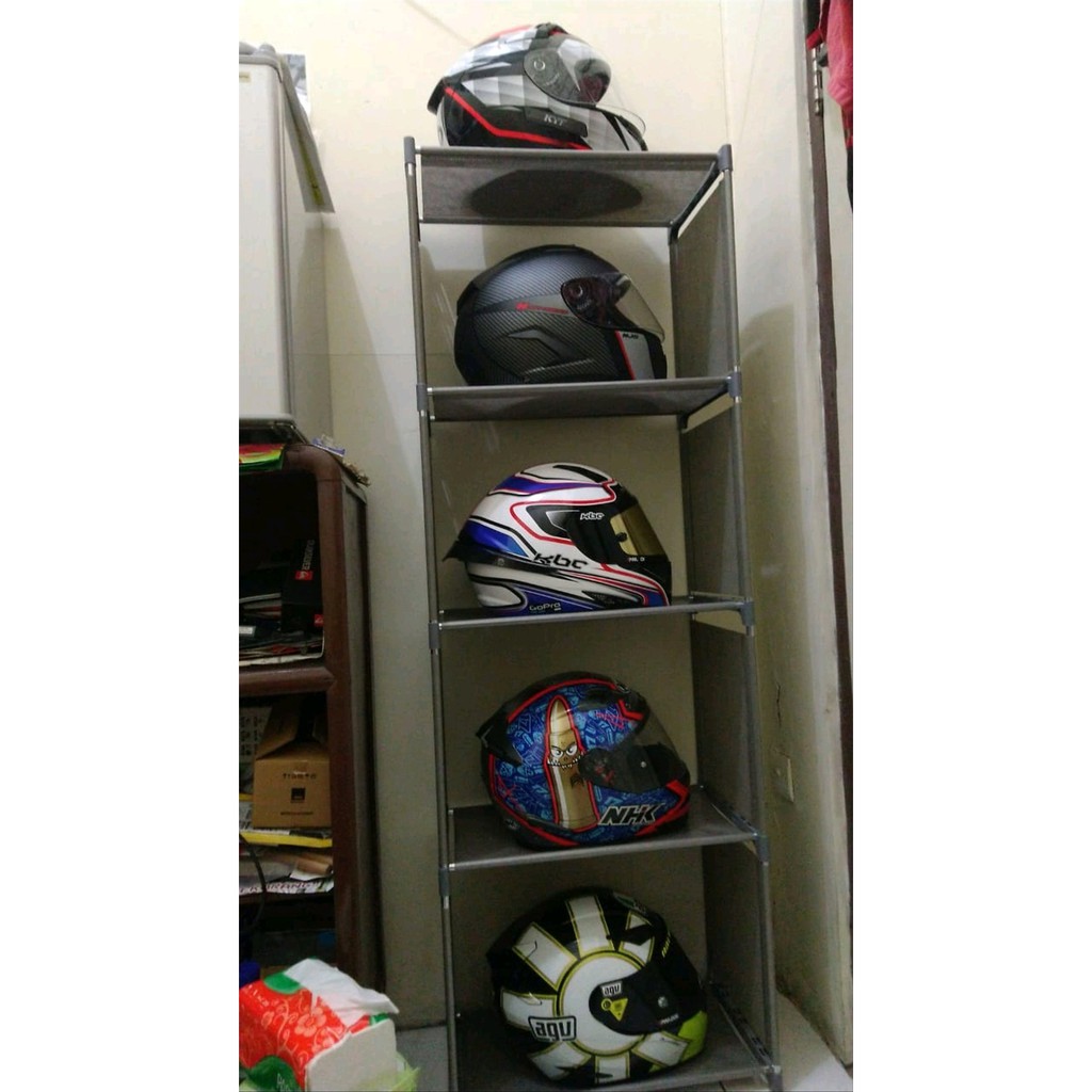 Rak helm lebih luas muat banyak helm spare part Shopee Rak helm lebih luas muat banyak helm spare part Shopee