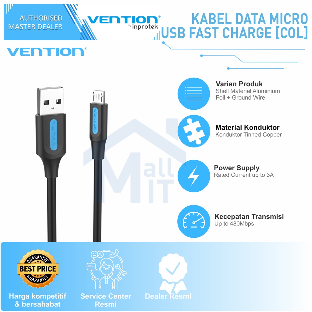 ( Bisa Cod ) Vention Kabel Data USB 2.0 to Micro USB Android Samsung Xiaomi 3A COL