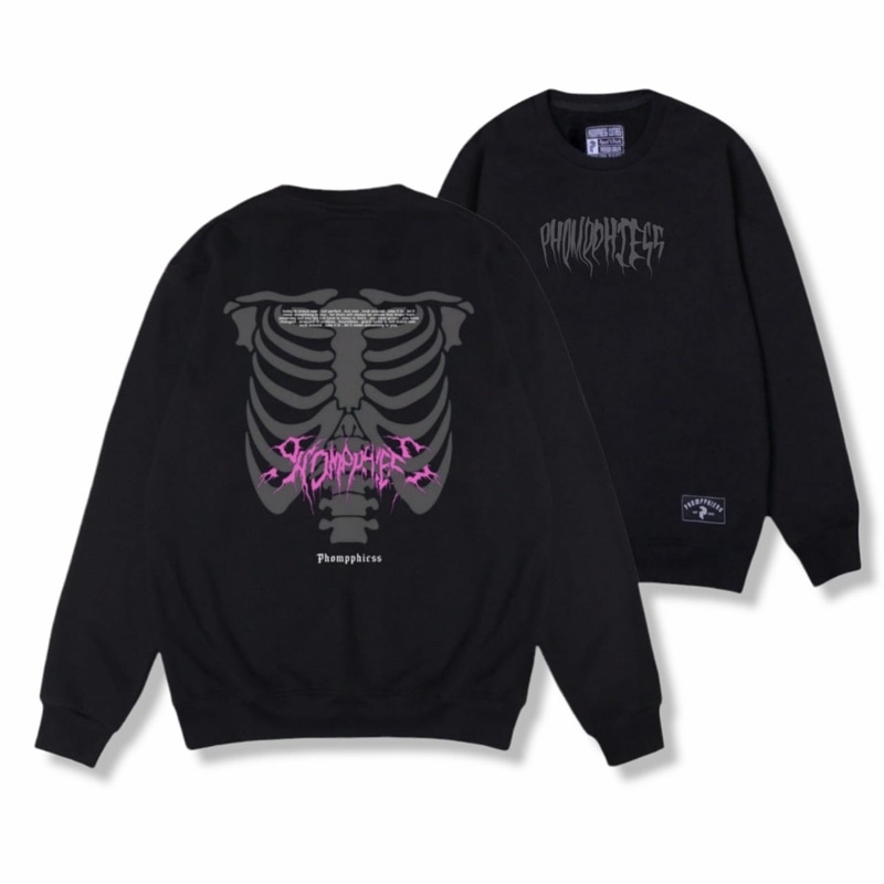 PHOMPPHIESS Sweater Crewneck Metal Hitam Sweater Sablon Pria Wanita