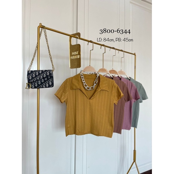 sanfhasion~miki crop top atasan wanita rib kerah V