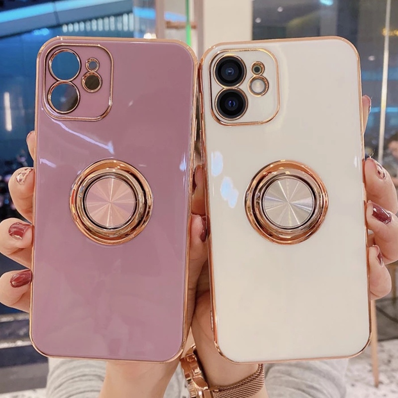 Velvet all-in-one magnetic ring case iphone 11 pro max 12/13 pro max mini Xs max XR 7/8/se2020 7plus/8plus electroplating all-inclusive metal stand soft shell shockproof protective