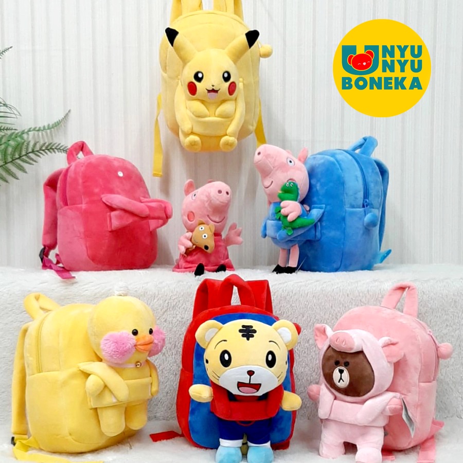 Tas ransel anak paud baby boneka pikachu tiger peppa pig duck line sekolah