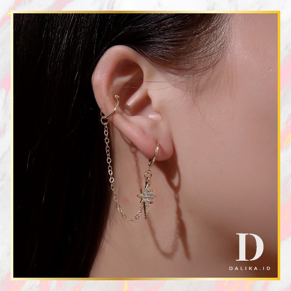 Anting Tusuk Earcuff Gantung Panjang Retro Gaya Korea Bentuk Bintang Klip Tulang Telinga Dalika