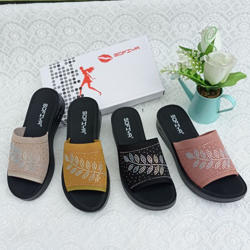 Sandal sepatu wedges wanita sofiya murah import rajut 1989-45