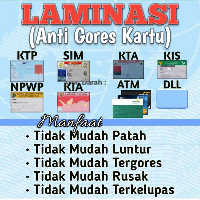 

Laminasi / Anti Gores Kartu