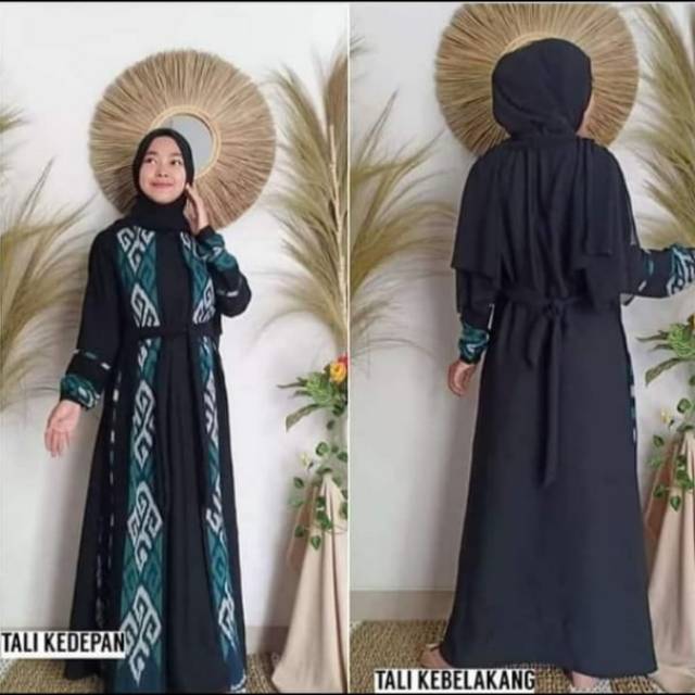 Gamis tenun motif toraja mix kain katun hitam