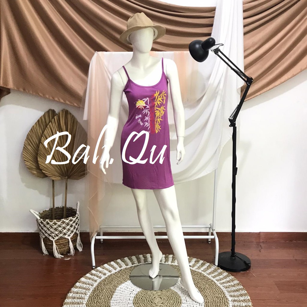 Daster  Tali Satu Sablon Bambu Bali-UNGU MUDA