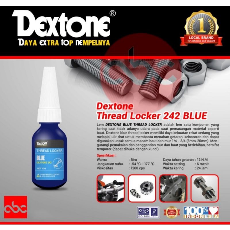 Dextone Thread Locker 10 ml 242 Biru - 271 Merah Lem Baud Baut Mur Trimpot Model Loctite