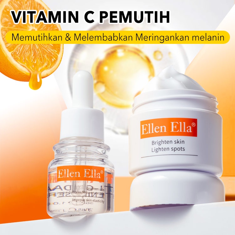 ELLEN ELLA Vitamin C Whitening Keluarga-Mencerahkan warna kulit menghilangkan bintik-bintik Melindungi kulit selama 12 jam