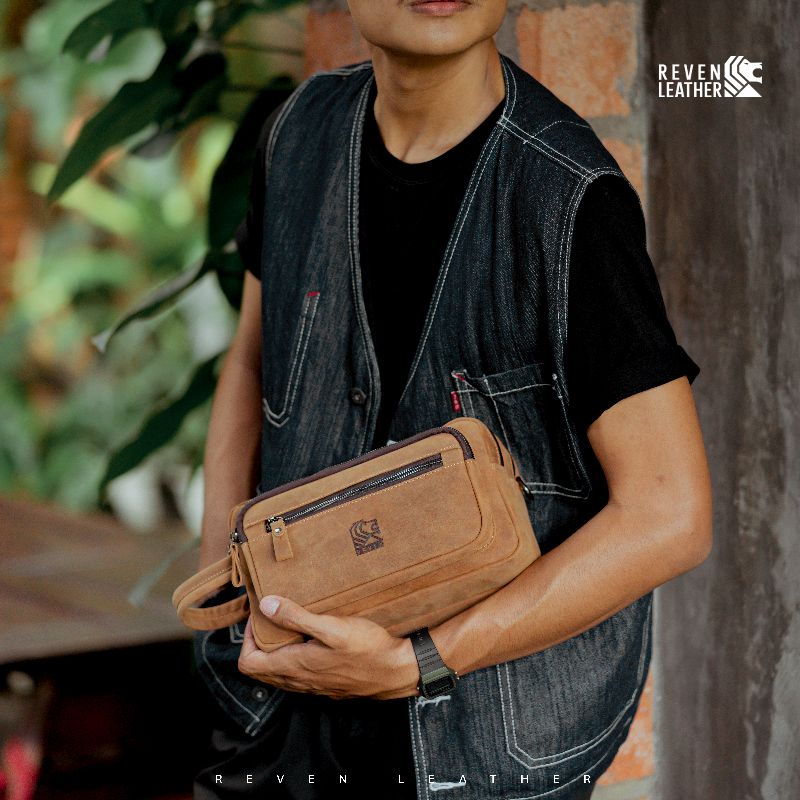 REVEN LEATHER - Tas Tangan Clutch Pouch Handbag Pria Wanita Reven Nakula Pouch Kulit Sapi Asli Premium