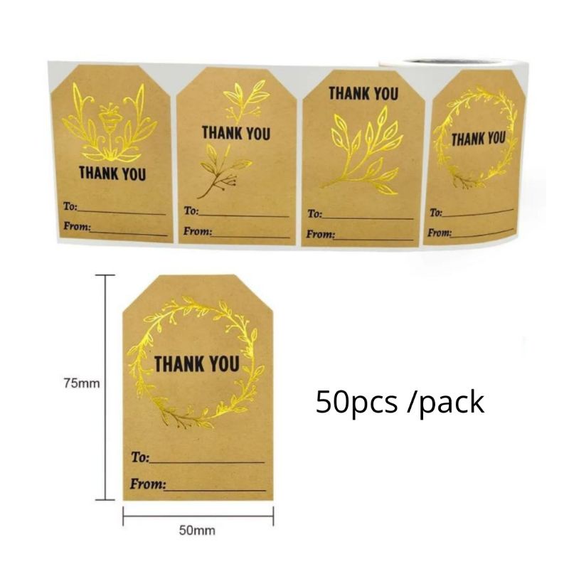 

Sticker Thank You Gold Emas Stiker Segel Souvenir Hadiah Gift Box 50pcs