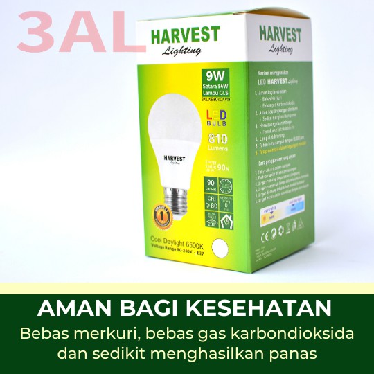 9W - Paket Isi 3 HARVEST LIGHTING Lampu Bohlam LED A Bulb  9 Watt Hemat Energi Original Bergaransi