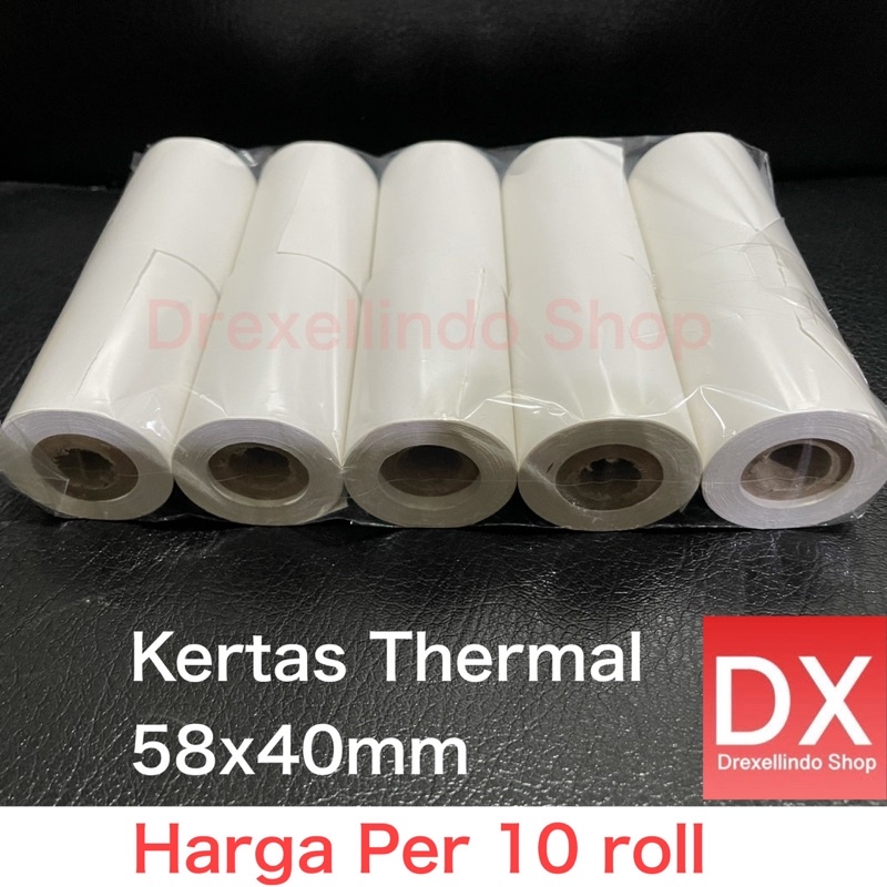 

Kertas Thermal Struk Kasir Continues Ukuran 58x40mm / 58x40 / 58mm per 10 roll