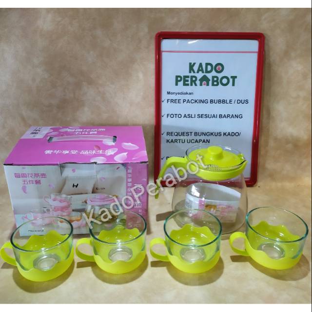 Kado Teko Mug Set Karet - teko cantik anak anak - teko teh anti slip - teko teh lucu