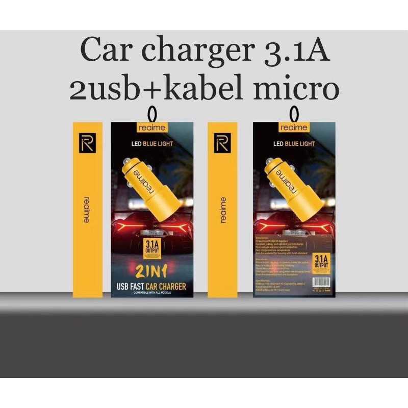 PROMO CAR CHARGER REALME VOOC 2USB + KABEL DATA MICRO ORI
