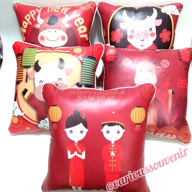 Bantal Imlek Chinese New Year Shio Kerbau Tahun 2021 Koko Cici Happy New Year Ox Kebo Waterproof