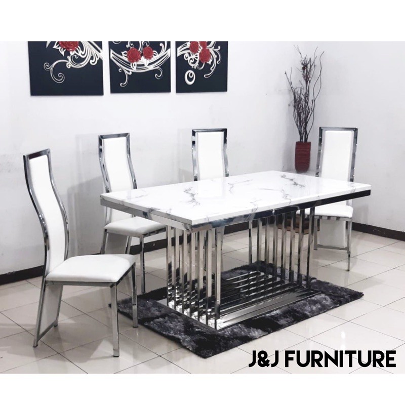 Meja makan marmer 6 kursi