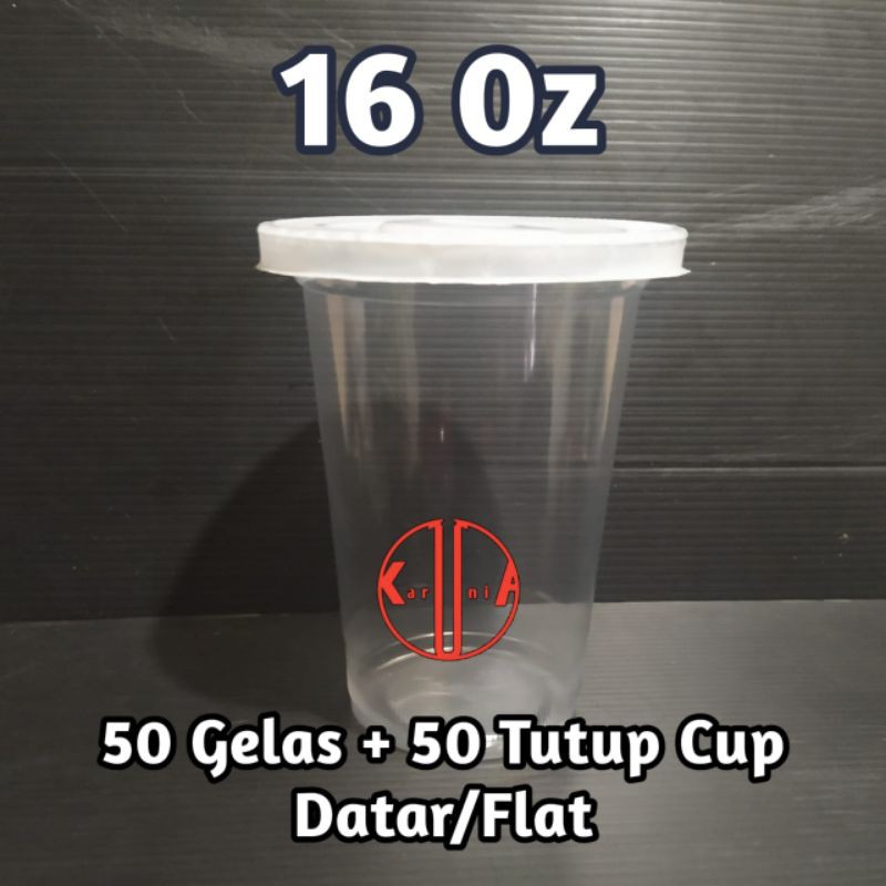 Gelas Plastik Cup 16 oz + Tutup (50pcs)