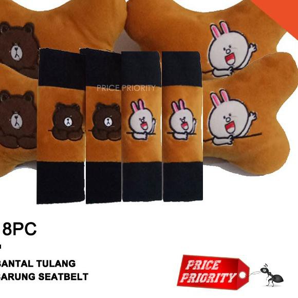 Harga Murah Bantal Mobil Karakter Brown Cony LINE / Paket Hemat Bantal Mobil Tulang Motif BROWN CONY
