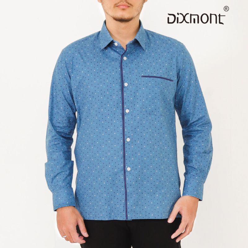 Dixmont Kemeja Pria Basic Formal Motif Lengan Panjang Hem ML00122