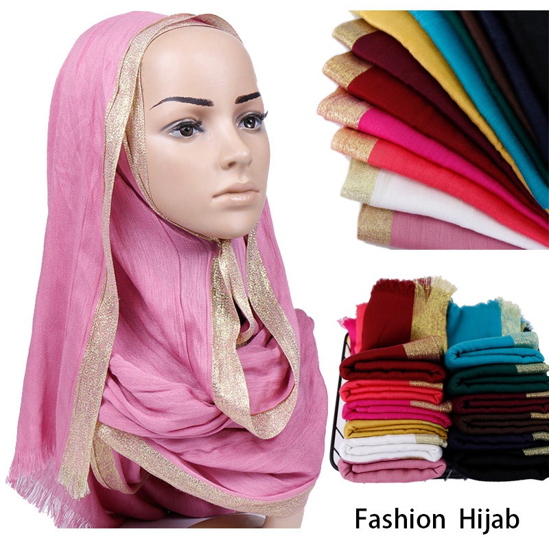 New fashion gold silk ladies headscarf jilbab instan