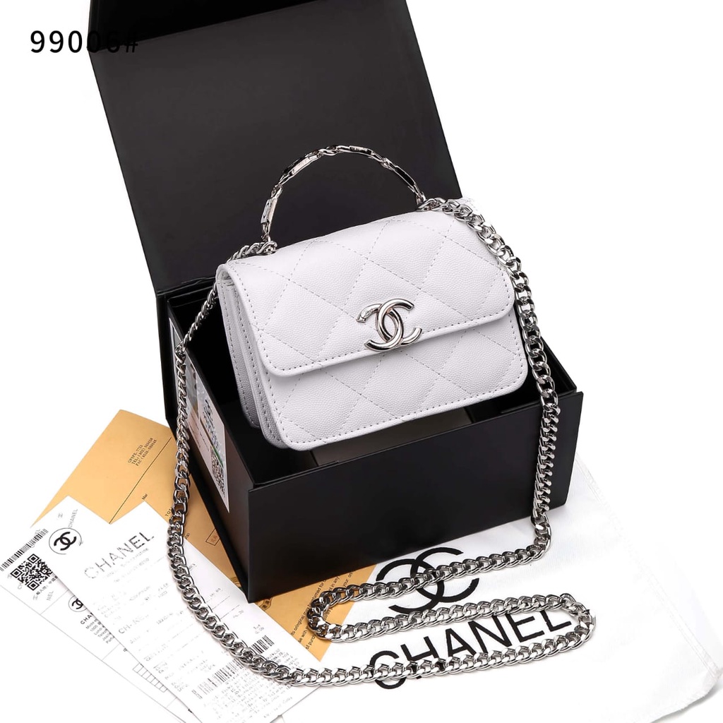 CH Trendy CC Leather Flap HandBag Silver Hardware 99006