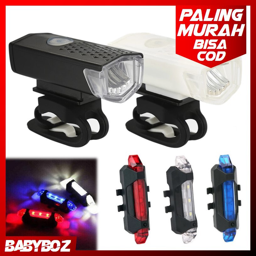 babyboz    defensor lampu sepeda 5 led taillight rechargeable depan belakang paket cas ulang