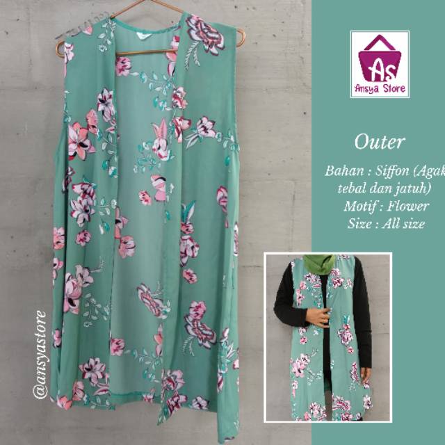 Baju Wanita outer/rompi motif bunga warna tosca