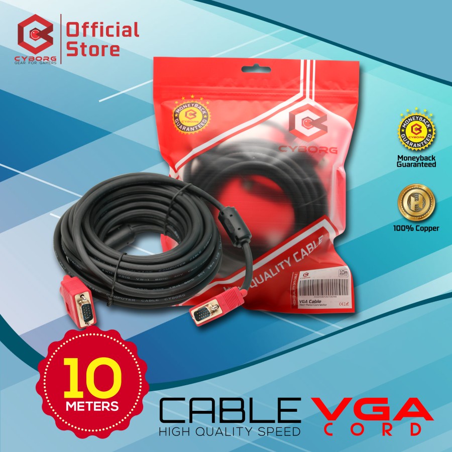 CYBORG Kabel VGA 10 Meter - VGA Cable 10m - Gold Plated