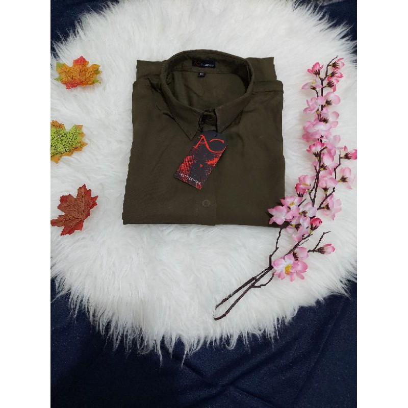 Baju Kemeja Wanita | Kemeja Cewek Lengan Panjang | Kemeja Premium | Kemeja Katun Wanita-Army K02
