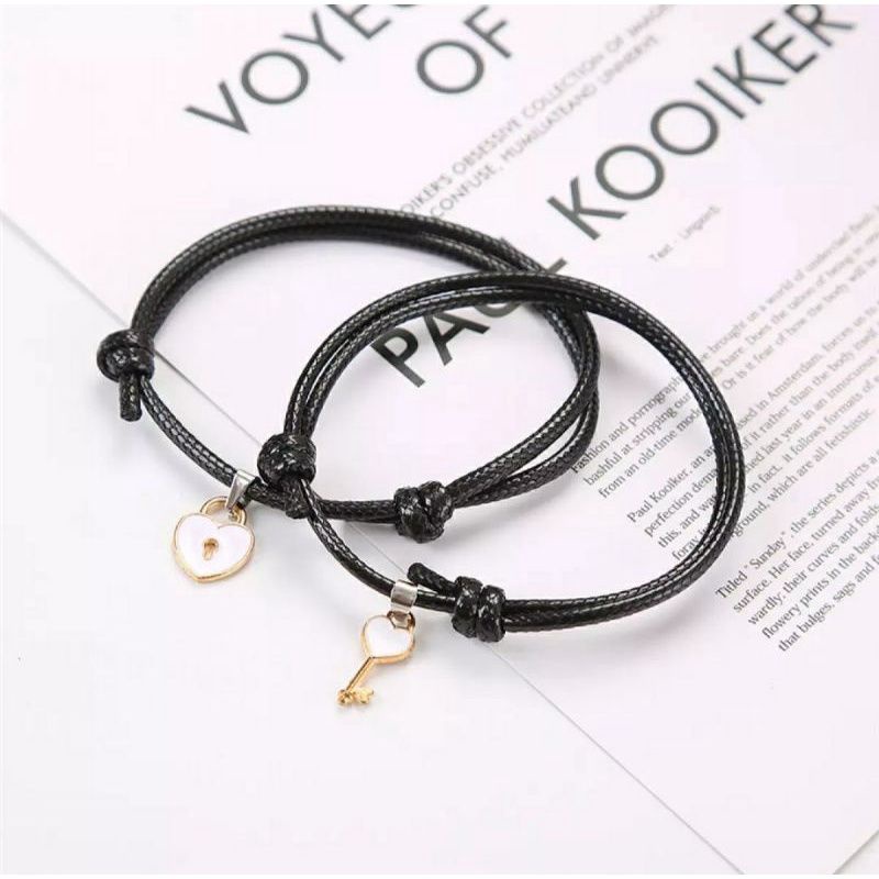 2 pcs gelang magnet/Sepasang Gelang Couple Magnet Gelang Tali Couple Magnet Attract-Kunci gembok white