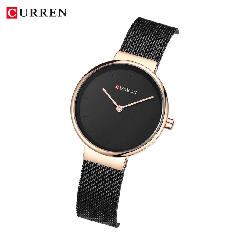 Jam tangan wanita CURREN 9016 Analog stainless steel hitam rosegold