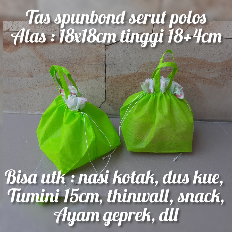 

Tas hajatan spunbond polos serut ukuran 18x18 murah meriah