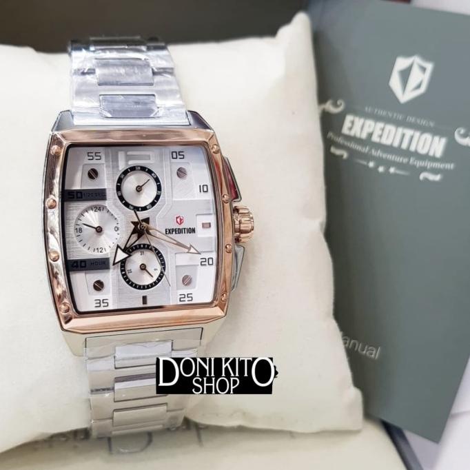 Jam Tangan Wanita Original Expedition E-6636 Silver Rose Gold