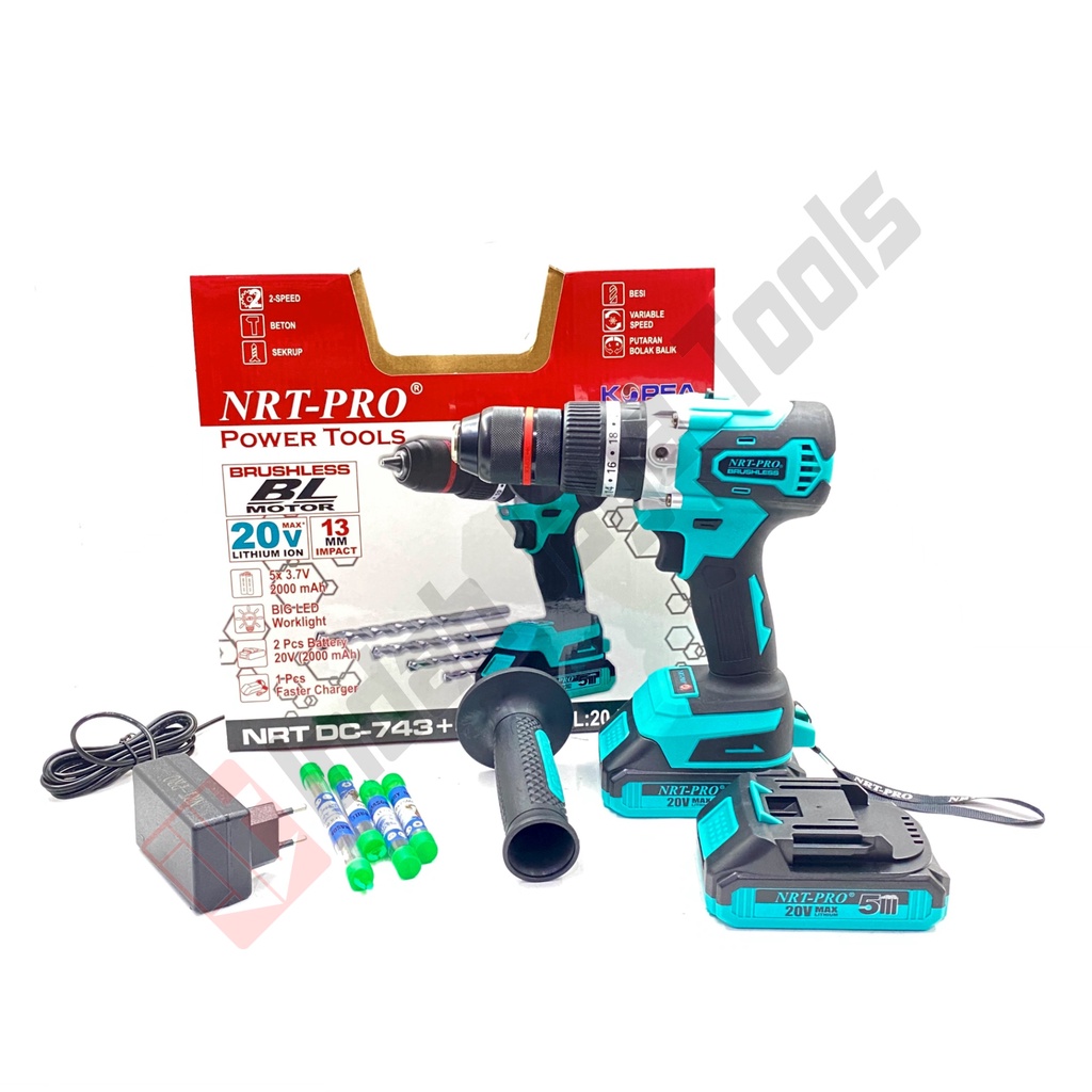 NRT-PRO DC-743 SET Cordless Impact Drill 20V Bor Baterai BRUSHLESS