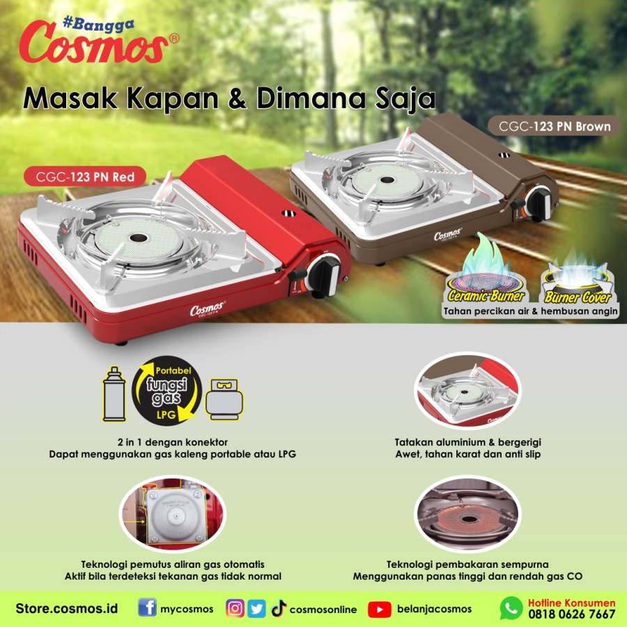 Kompor Portable Cosmos CGS-123P 2in1 | Alat Masak Portabel Piknik Travelling Kos Kemah Camping Kecil Gas Butane CGS 123 P