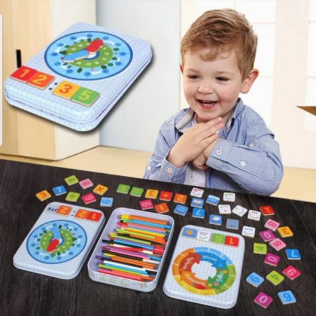 MAINAN EDUKASI MONTESSORI MULTIFUNCTION MAGNET LEARNING TIN BOX BELAJAR